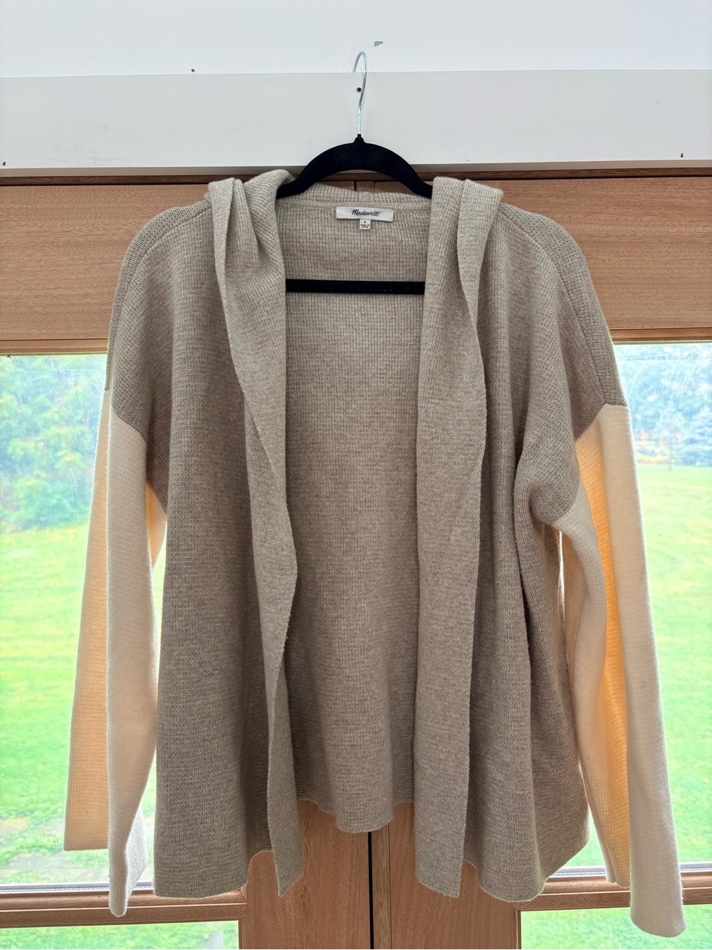Madewell Taupe and Cream Hooded Open Cardigan
